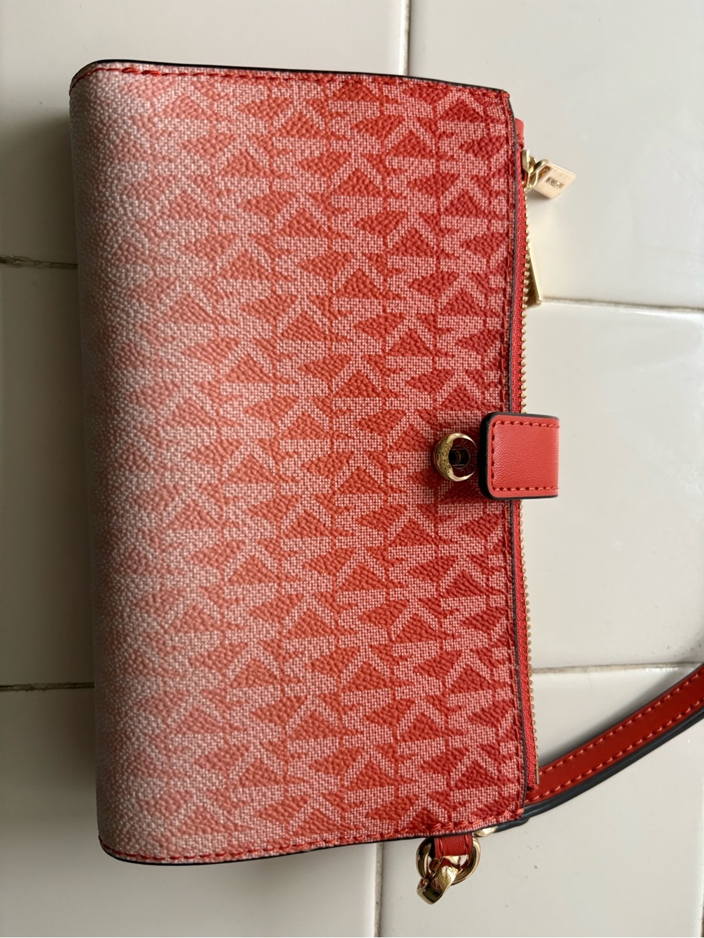 Michael Kors Coral to Light Coral Gradient Monogram Crossbody Wallet